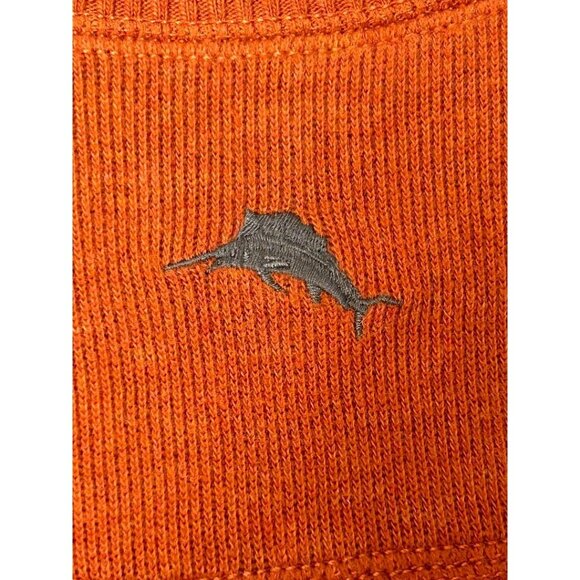 Tommy Bahama Half-Zip Men's Sweater M 100% Cotton Orange &‎ Grey - Picture 6 of 7